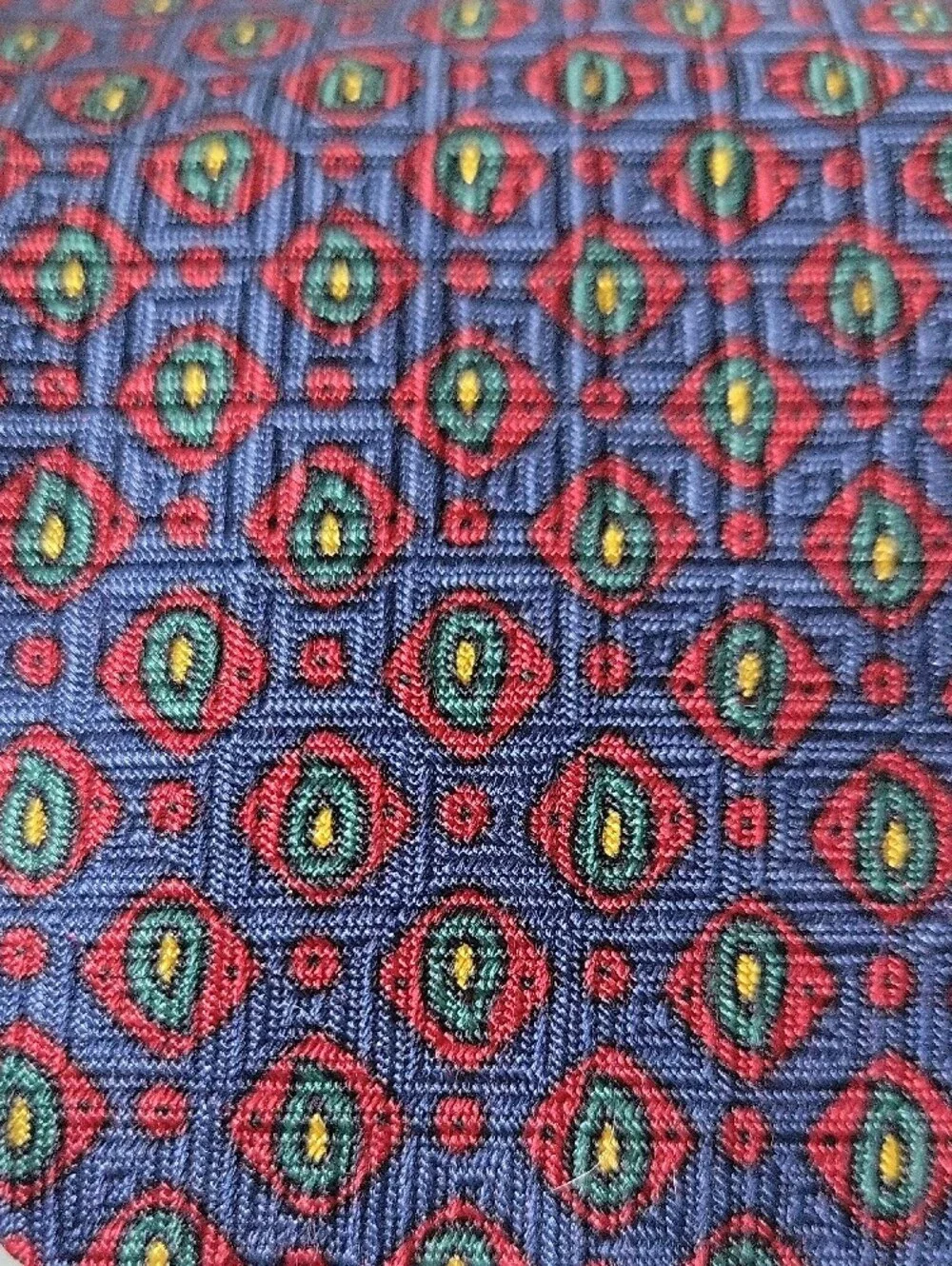 Polo Ralph Lauren Silk Navy Tie with Red/Green Medallion Vintage Like New